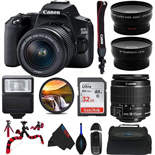 Canon EOS 250D / Rebel SL3 Digital SLR Camera Body w/Canon EF-S 18-55mm f/4-5.6 is STM Lens DSLR Kit Bundled with Pixibytes Complete Accessory Bundle – International Model (Renewed)